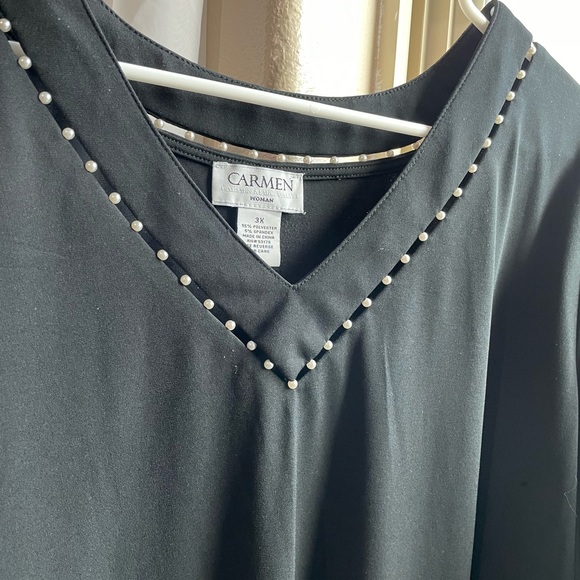 Carmen Marc Valvo black vneck beaded top - Picture 8 of 8